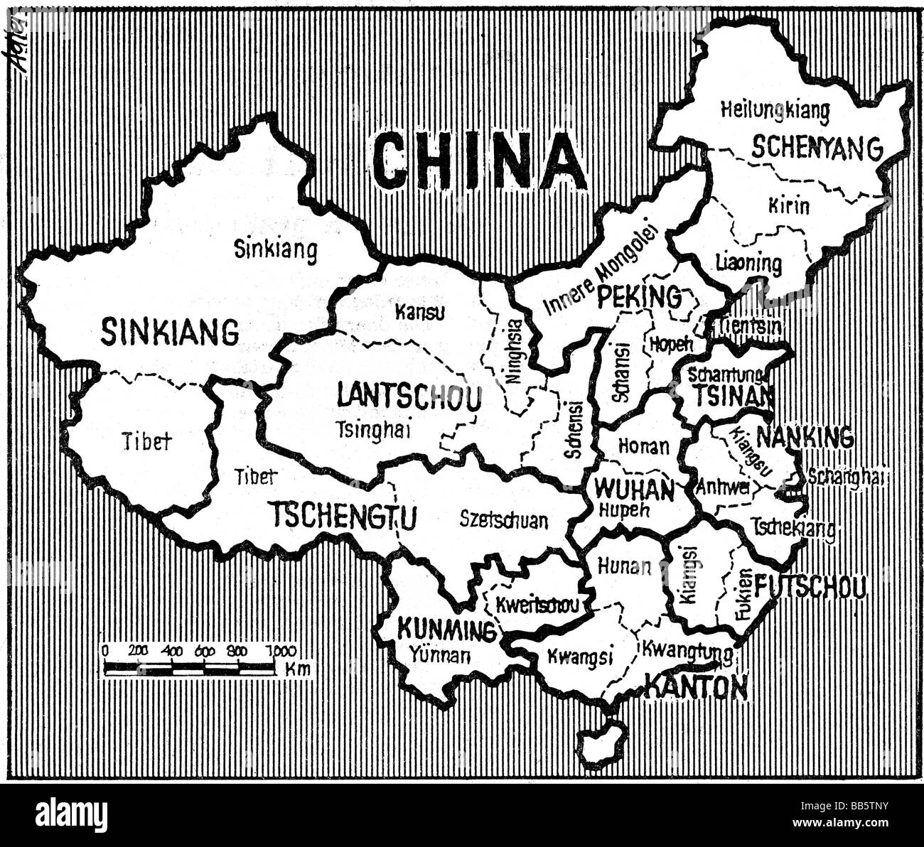 cartography, political maps, China, military regions of the People`s Republic of China, 1974, Stock Photo